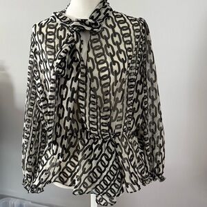Zara Black and White Chain Print Blouse